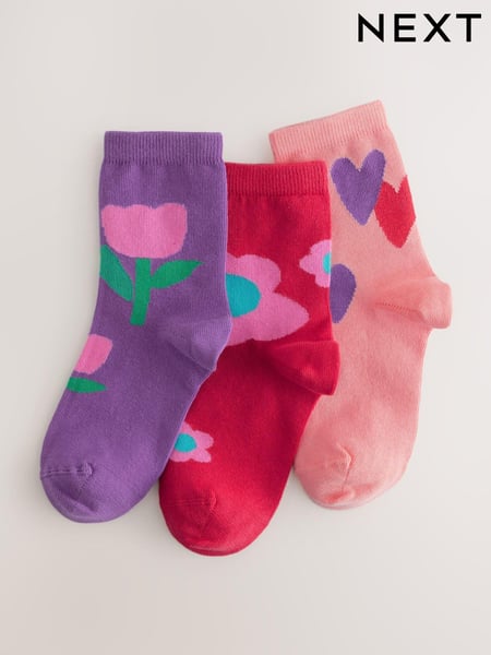 Red/Purple 3 Pack Cotton Rich Ankle Socks (E99468) | € 7 - € 10