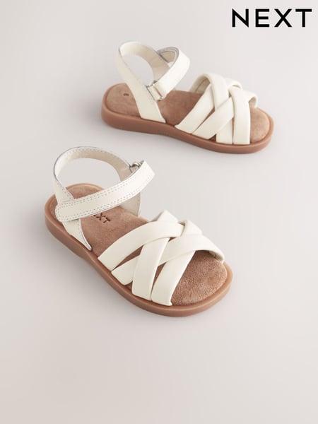 White Wide Fit (G) Leather Woven Sandals With Touch Fastening (E99951) | € 30 - € 33