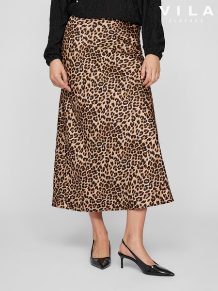 VILA Brown Satin Leopard Print Midi Skirt (F00148) | € 26
