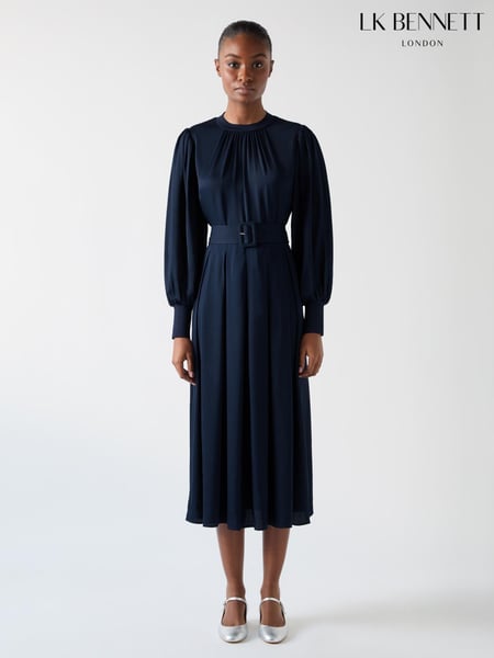 LK Bennett Blue Rosanna Viscose Crepe And Knit Mixed Media Dress (F00614) | € 544