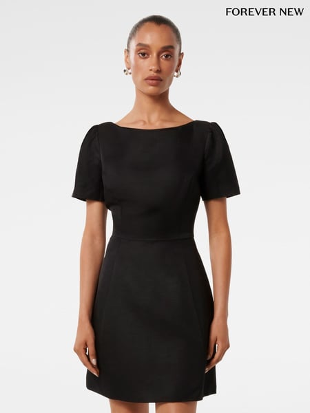 Forever New Black Petite Simone Bow Back Mini Dress with a Touch of Linen (F01319) | € 103