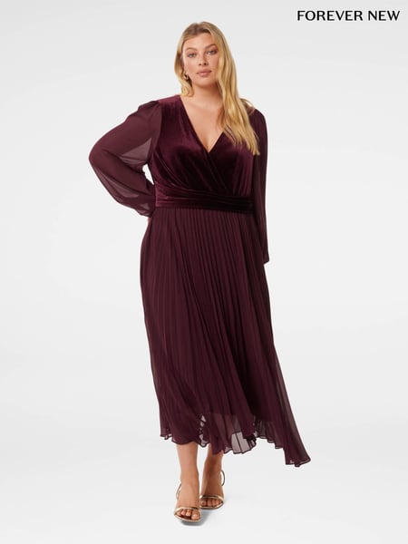 Forever New Purple Margaret Curve Velvet Midi Dress (F01321) | € 117