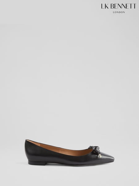 LK Bennett Black Mabel Nappa Leather Eyelet Bow Flats (F01475) | € 357