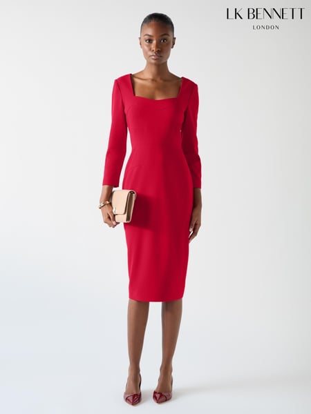 LK Bennett Red Altyn Crepe Shaped Seam Fitted Crepe Dress (F01486) | € 466