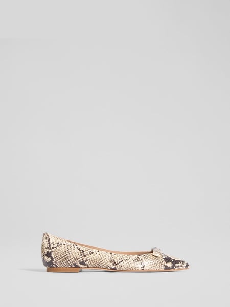 LK Bennett Natural Blair Snake Effect Bar Trim Flats (F01487) | € 388
