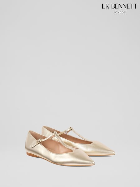LK Bennett Metallic Drew T Bar Flats (F01500) | € 357