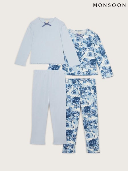 Monsoon Blue Pointelle 100% Cotton Pyjamas Set 2 Pack (F02087) | € 33 - € 36