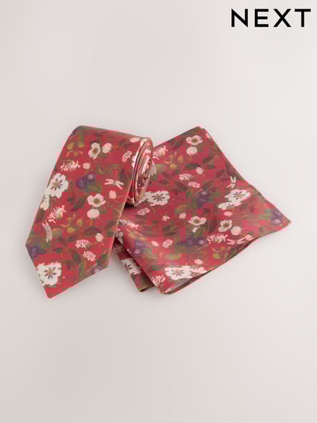 Red Kew Gardens Floral Tie and Pocket Square (F02989) | € 27