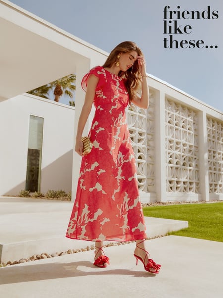 Friends Like These Red Floral Flutter Sleeve Empire Midi Dress (F03425) | € 92