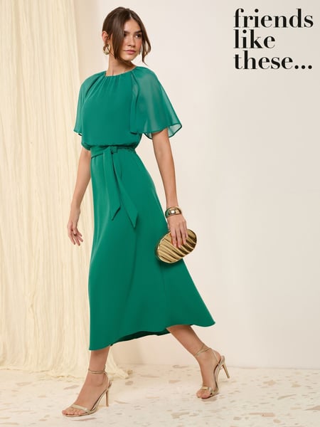 Friends Like These Green Scuba Chiffon Flutter Sleeve Midi Dress (F03448) | € 72
