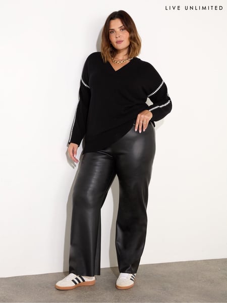 Live Unlimited Black Curve Faux Leather Elasticated Waist Trousers (F03486) | € 69