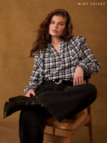 Mint Velvet Blue Checked Ruffle Blouse (F03514) | € 49