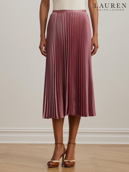 Lauren Ralph Lauren Suzu Pleated Satin Charmeuse A Line Midi Skirt (F04259) | € 435