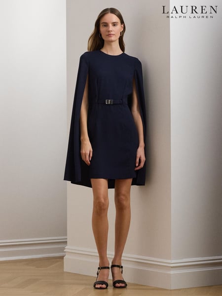 Lauren Ralph Lauren Blue Belted Cape Georgette Cocktail Dress (F04271) | € 498