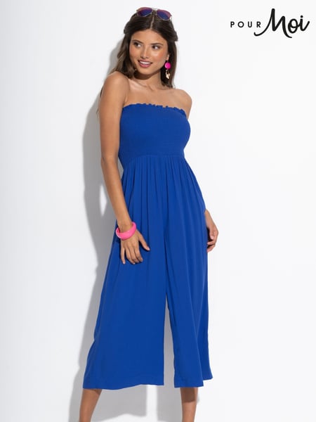 Pour Moi Blue Strapless Shirred Bodice Crop Leg Beach Jumpsuit (F04702) | € 66