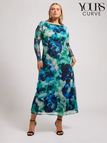 Yours Curve Blue London Mesh Gathered Dress (F04936) | € 78