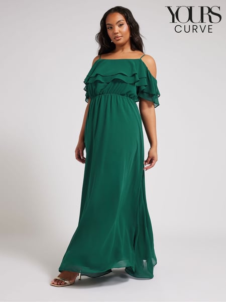Yours Curve Green London Plain Cold Shoulder Dress (F04951) | € 114