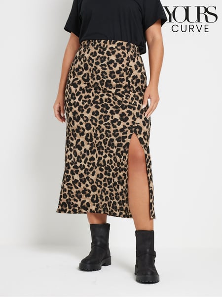 Yours Curve Natural Leopard Print Textured Maxi Skirt (F04994) | € 42