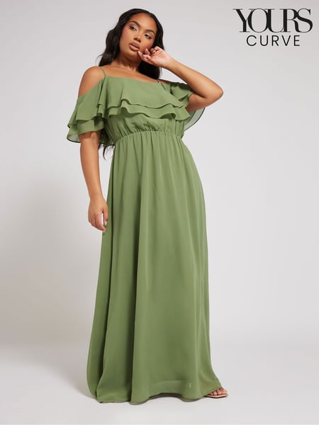 Yours Curve Green London Plain Cold Shoulder Dress (F04995) | € 114