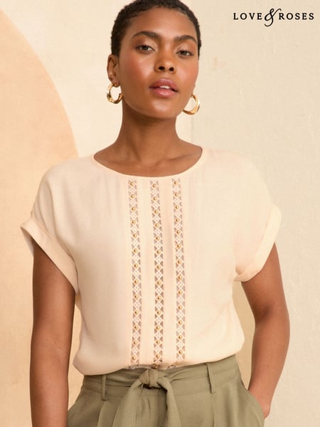 Love & Roses Natural Roll Sleeve T-Shirt (F05100) | € 56