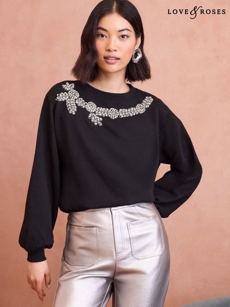 Love & Roses Black Crystal Petite Jersey Sweatshirt (F05105) | € 70