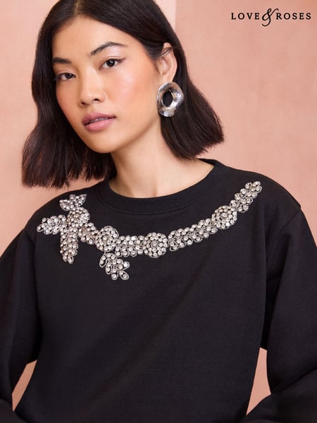 Love & Roses Black Crystal Jersey Sweatshirt (F05106) | € 35