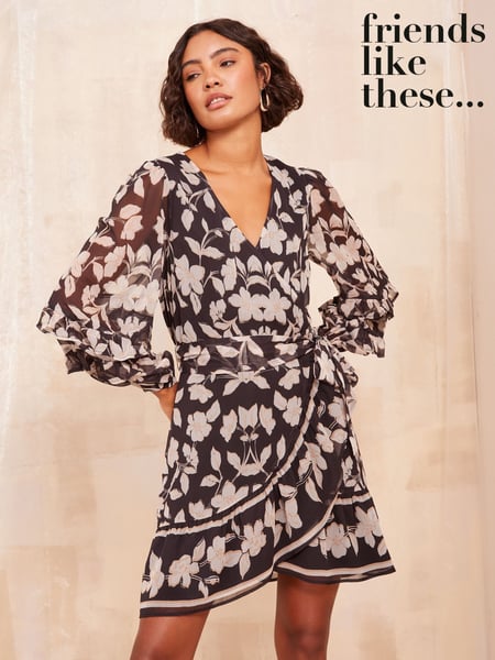Friends Like These Cream Chiffon Ruffle Wrap Mini Dress (F05123) | € 36