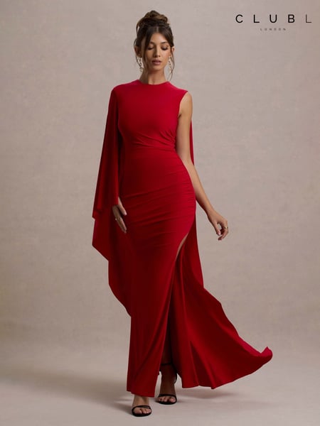 Club L London Red Yuna Draped Maxi Dress With Cape (F05662) | € 66