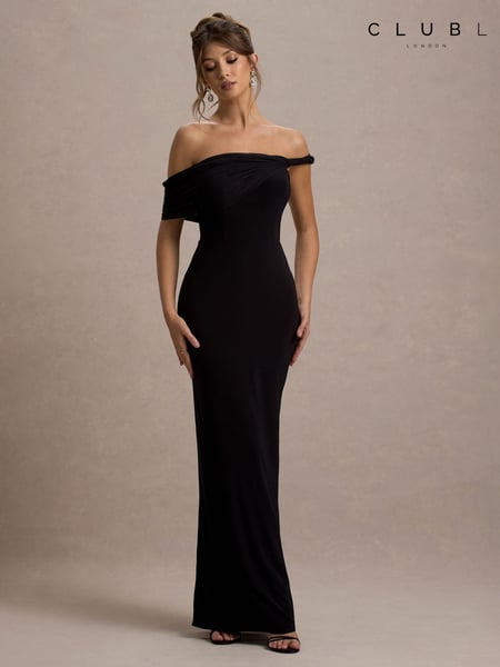 Club L London Black Alonza Twisted Bardot Maxi Dress (F05667) | € 117