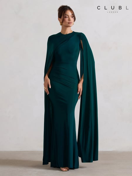 Club L London Teal Magdelena Asymmetric Cape Maxi Dress (F05670) | € 133