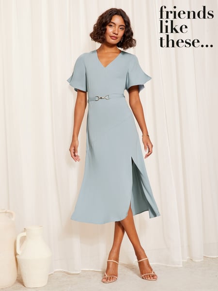 Friends Like These Blue Short Tulip Sleeve Ruched Body Midi Dress (F06517) | € 73