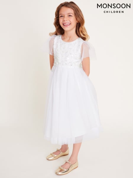 Monsoon White Bella Sequin Flower Communion Dress (F06676) | € 86 - € 101