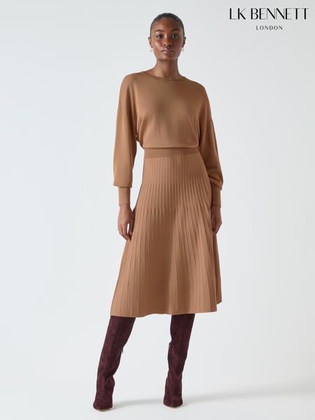 LK Bennett Brown Blakely 2-In-1 Ottoman Skirt Knit Dress (F06726) | € 194
