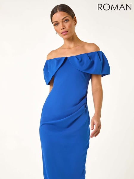 Roman Blue Scuba Bardot Stretch Midi Dress (F06963) | € 106