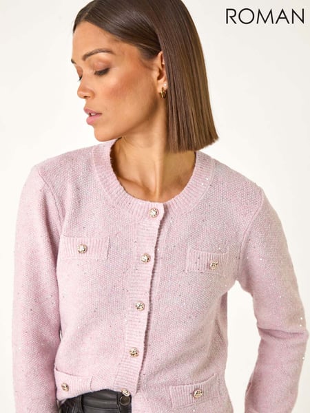 Roman Pink Sequin Knit Cardigan (F07001) | € 70