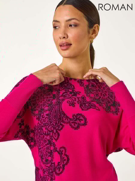Roman Pink Henna Print Hotfix Detail Knit Jumper (F07005) | € 70