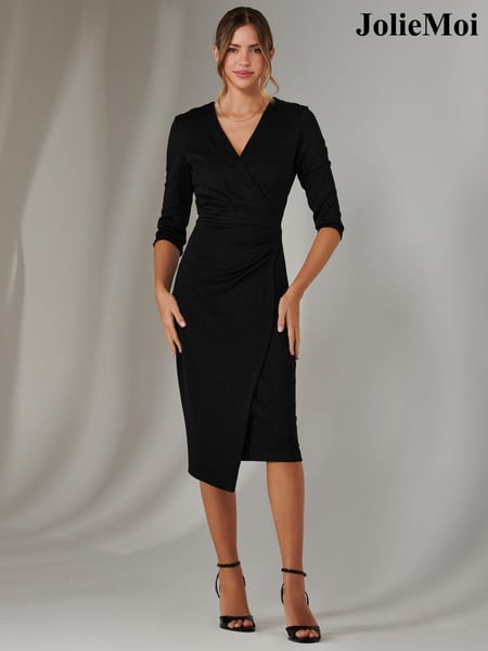 Jolie Moi Black Metallic Wrap Bodycon Dress (F07221) | € 117