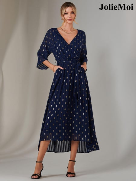 Jolie Moi Blue Plain Gold Spot Chiffon Dress (F07246) | € 117