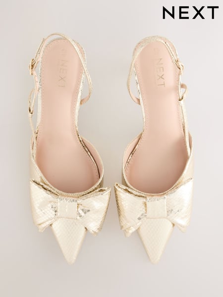Gold Forever Comfort® Point Toe Bow Slingback Heels (F08209) | € 57