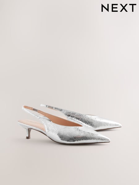 Silver Standard/Wide Fit Forever Comfort® Point Toe Low Slingback Kitten Heels (F08372) | € 41
