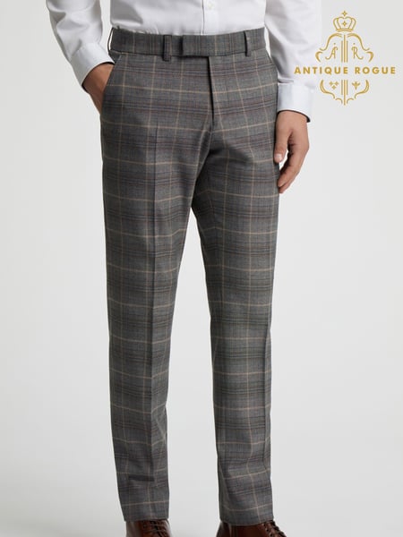 Antique Rogue Grey Bailey With Tan Check Trousers (F08380) | € 131