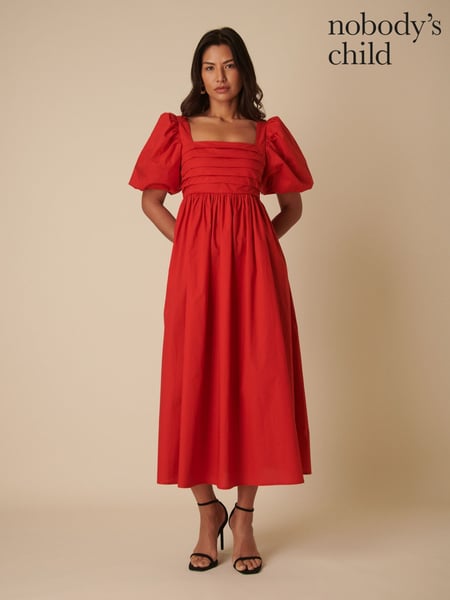 Nobodys Child Red "Nova Puff Sleeve Smock Midi Dress " (F08612) | € 133