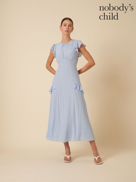 Nobodys Child Blue Seren Open Back Ruffle Detail Midi Dress (F08652) | € 172