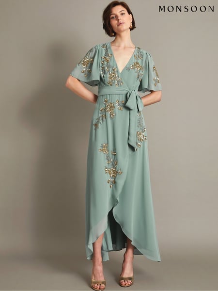 Monsoon Green Sarah Embellished Wrap Dress (F09365) | € 234