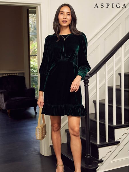 Aspiga Green Esmee Velvet Mini Dress (F09614) | € 140