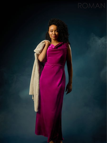 Roman Pink Petite Cowl Neck Velvet Maxi Dress (F09733) | € 106