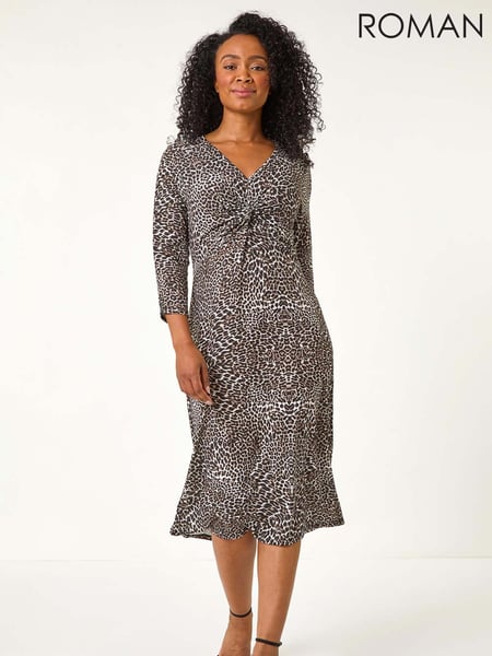 Roman Brown Petite Animal Print Twist Detail Midi Dress (F09734) | € 78