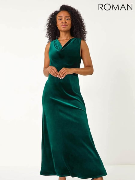 Roman Green Petite Cowl Neck Velvet Maxi Dress (F09744) | € 106