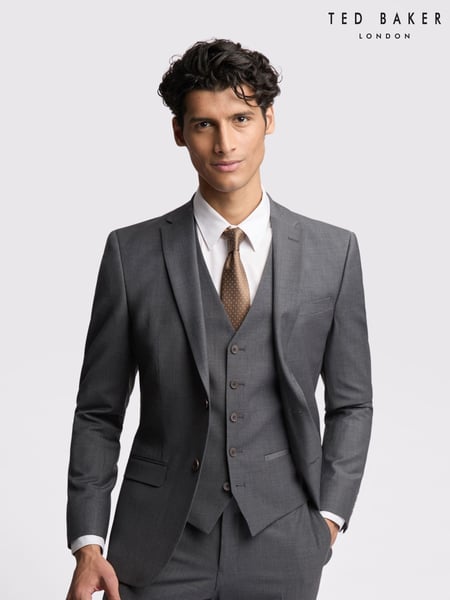 Ted Baker Tailoring Prem Charcoal Grey Panama Slim Suit Jacket (F09901) | € 342