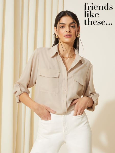 Friends Like These Neutral Long Sleeve Utility Style Button Through Shirt (F11978) | € 30